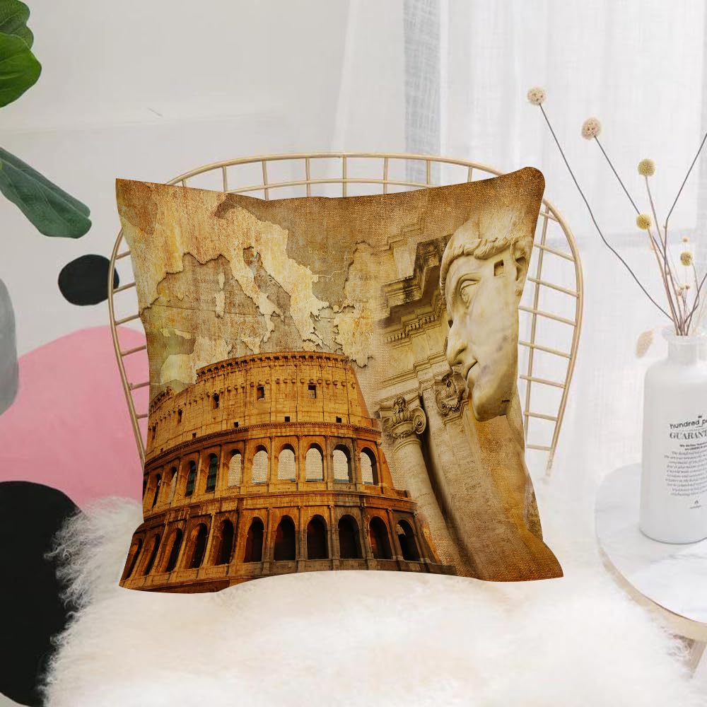 Hyosxw Retro, Roman Empire Concept Famous Columns S - A3 Cushion Cover,Throw Pillow Case Home Decorative For Living Room Bedroom Sofa Chair 18X18 Inch,Retro, Roman Empire Concept Famous Columns Sculptor Colosseum Map,Pillowcase 45X45cm