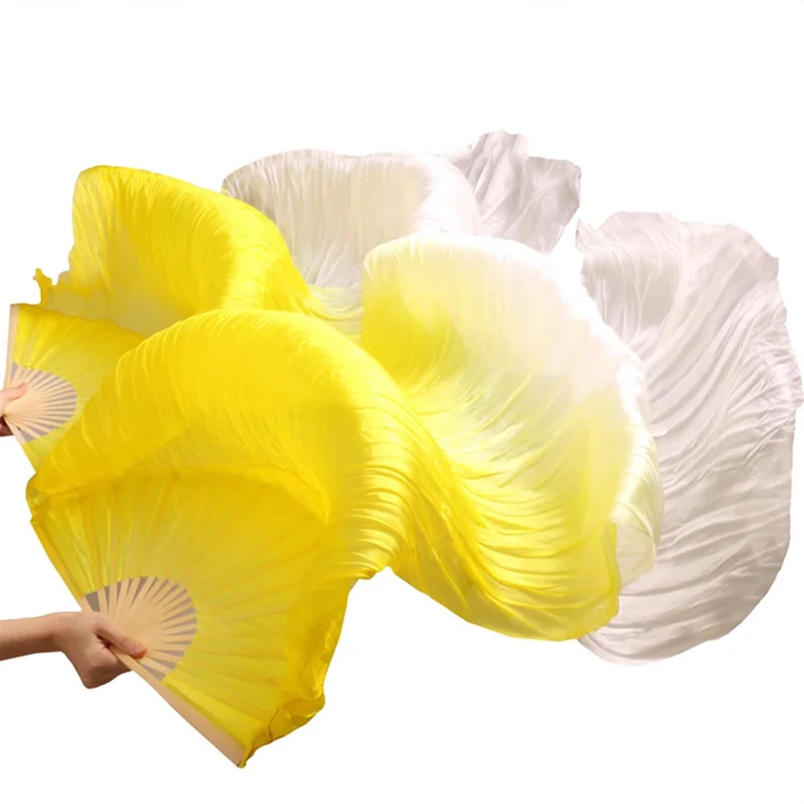 Eventail de Danse Orientale Éventail de Danse du Ventre en Soie véritable, Long éventail en Soie, Fait à la Main, Couleur dégradée Soie Fan Veil Danse(16,2XL-250x90Real Silk)