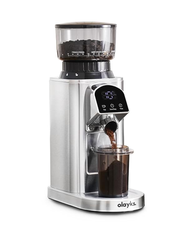 olayks Conical Burr Coffee Grinder Electric Coffee Bean Grinder with 48 Precise Settings, Anti-Static Coffee Grinders for Home Use, Adjustable Conical Burr Mill for Espersso/Drip/French Press by Olayks - Used condition - US$64.46