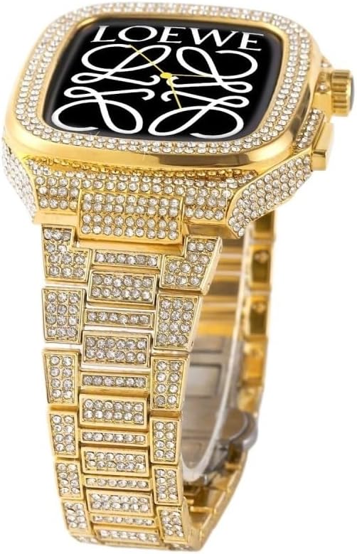 Luxury Diamond Stainless Steel Watch Strap，For Apple Watch 8 7 SE 6 5 4 45mm 44mm Series Band，Diamond-encrusted case metal integrated watch case+Watchband image 4