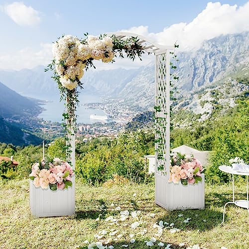 Moccha Wooden Garden Arbor with Planter - Outdoor Arbor Trellis for Climbing Plants, Roses, Vines, Outside Pergola Planter, Garden Arch for Lawn Backyard Wedding Ceremony Bridal Party (White)