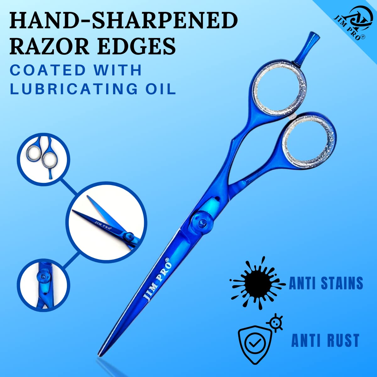 JIM PRO Hair Cutting Scissors Shears, Professional Hairdressing Scissors Dark Blue (Hair Beard Trimming Shaping Grooming Shears) for Men Women Pets Home Salon With Adjustable Screw (DARK BLUE) 6