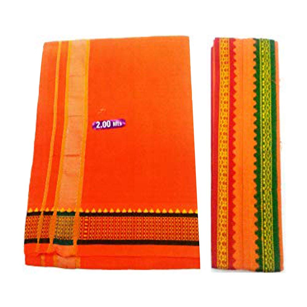 Single Layaer 2.0 Mts Cotton Colour Dhoti with Angavastram | Mundu | Sarong | Kerala Lungi | Kaili