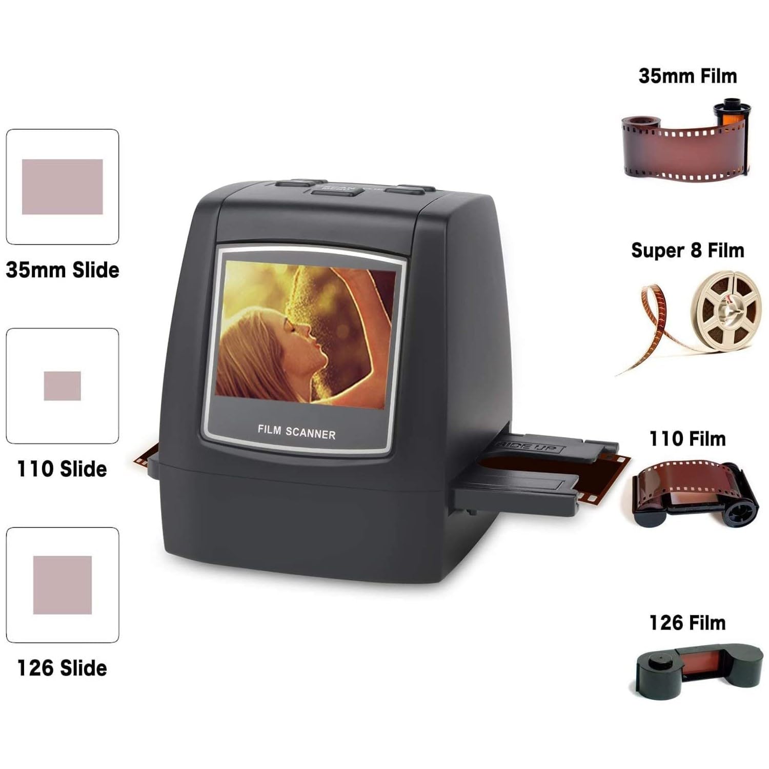 Scanner de Films numériques, Scanner de Diapositives et négatifs Convertit négatifs et Diapositives de 35 mm, 126, 110, Super 8 et 8 mm en Images JPEG