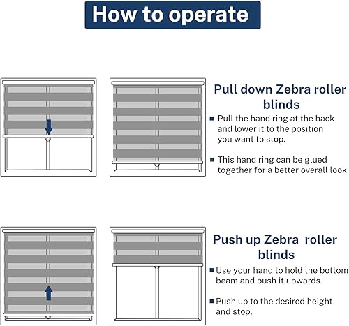 Miniatura 9 de Keego Zebra - Persianas enrollables sin cordones, de tamaño personalizado, opacas de doble capa, control de luz de privacidad, fácil de instalar,