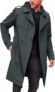 Runcati Mens Trench Coat Belted Windbreaker Jacket Windproof Overcoat | Double-breasted,Notched Lapel,Mid Length,Slim Fit Windbreaker Overcoats