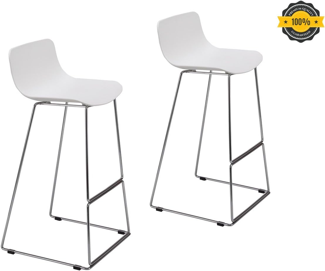 OTTITI ENZO Barstools(2-Pieces), High Leg Metal Rebar Indoor-Outdoor Stack Barstool with Square Seat (White)