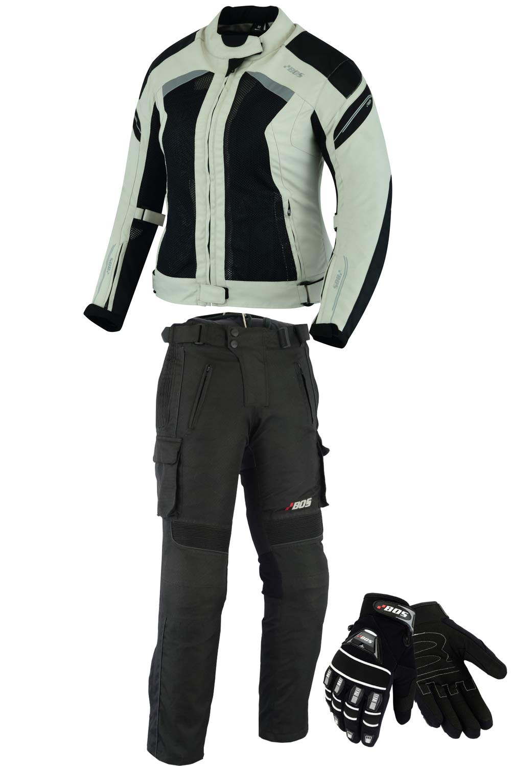 DAMEN MOTORRADKOMBI JACKE + HOSE + HANDSCHUHEN - BIKE MOTORRAD ROCKER TOURING in verschiedenen farben (S, Grau)