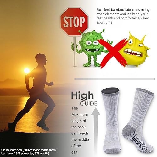 Miniatura 6 de Sunew 6 pares de calcetines de bambú de viscosa, unisex acolchados cómodos tipo crew para entrenamiento y senderismo