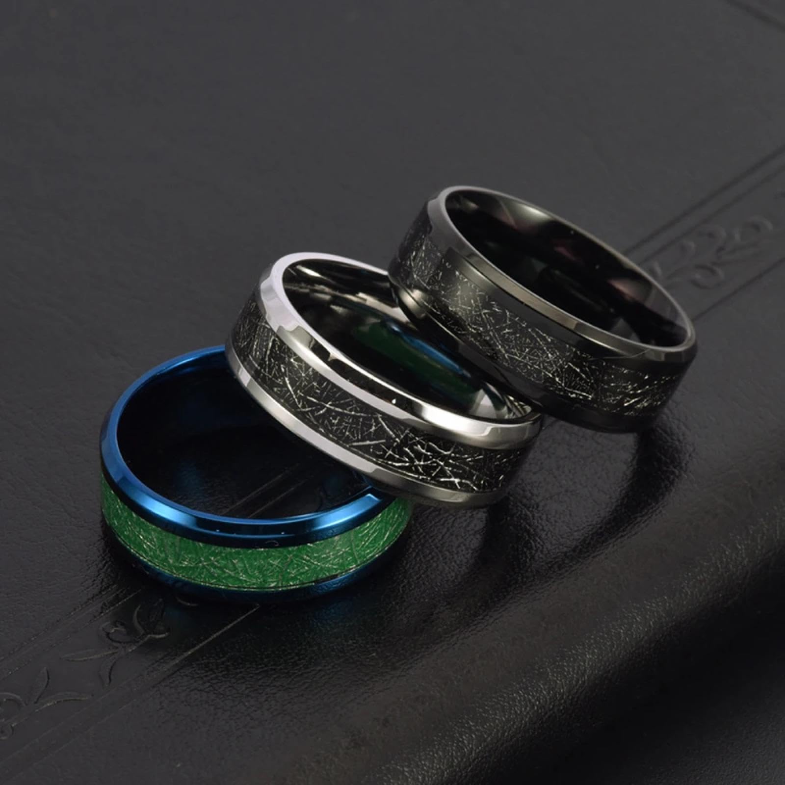 Ring Ringe Damen Bijouterie Herren 8 Mm Mattschwarzer Ring Für Männer, Sportlicher Hypoallergener Schmuck Mit Strukturierter Einlage, Unisex-Band, Fitness-Zubehör