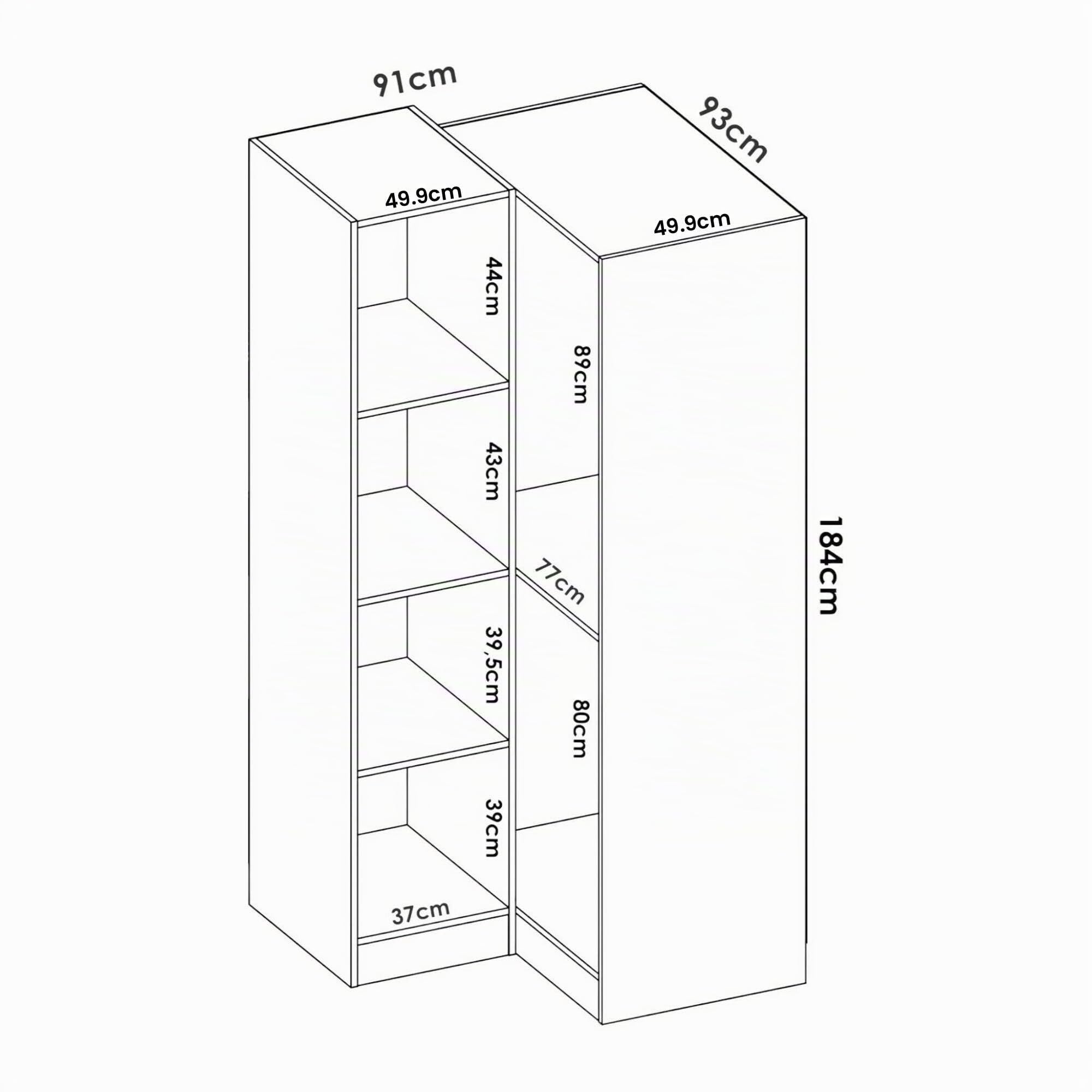 Dmora - Kleiderschrank 2 Türen Elgon, Eckschrank für Schlafzimmer, Eckschrank, 91x93h184 cm, Weiß