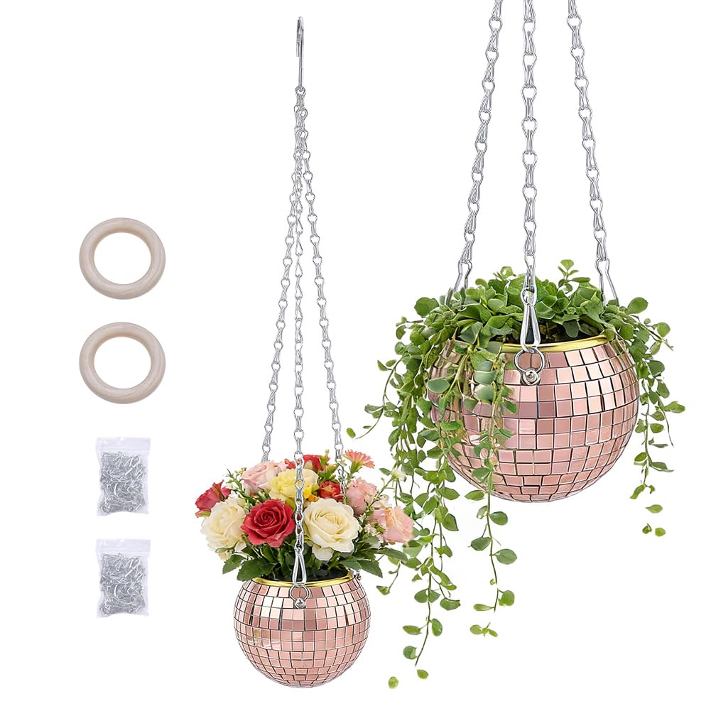 Cadeau bohème amateurs de plantes : le lot de 2 pots boule disco WADORN saumon