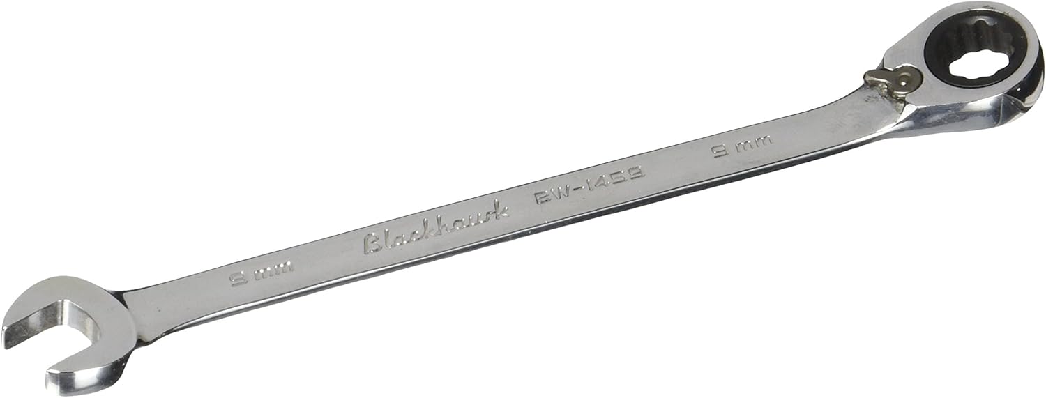 Blackhawk By Proto BW-1459 12 Point Combination Reversible Ratcheting Wrench, 9mm, Full Polish Finish