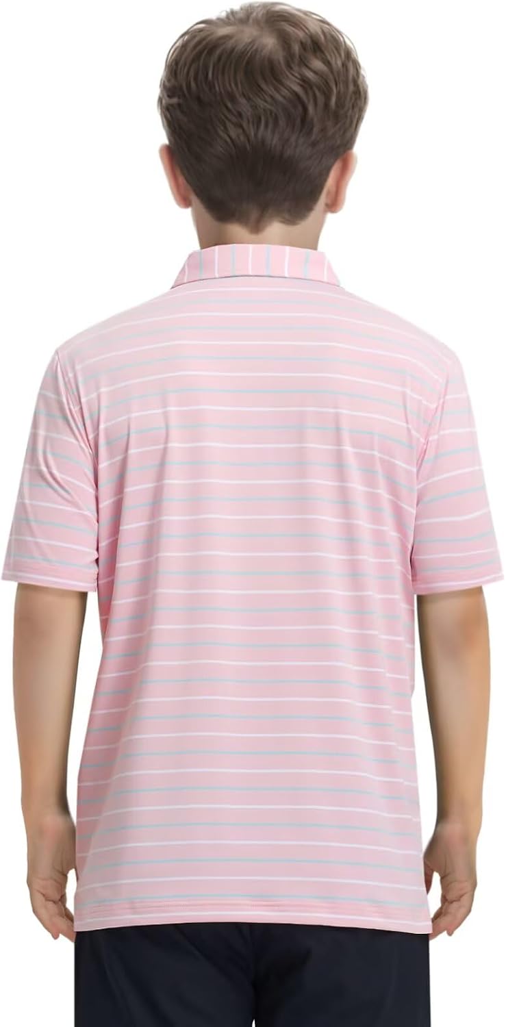 M MAELREG Boys Polo Shirt Short Sleeve Performance Moisture Wicking Dry fit Casual Striped Golf Shirts for Boys - Image 4