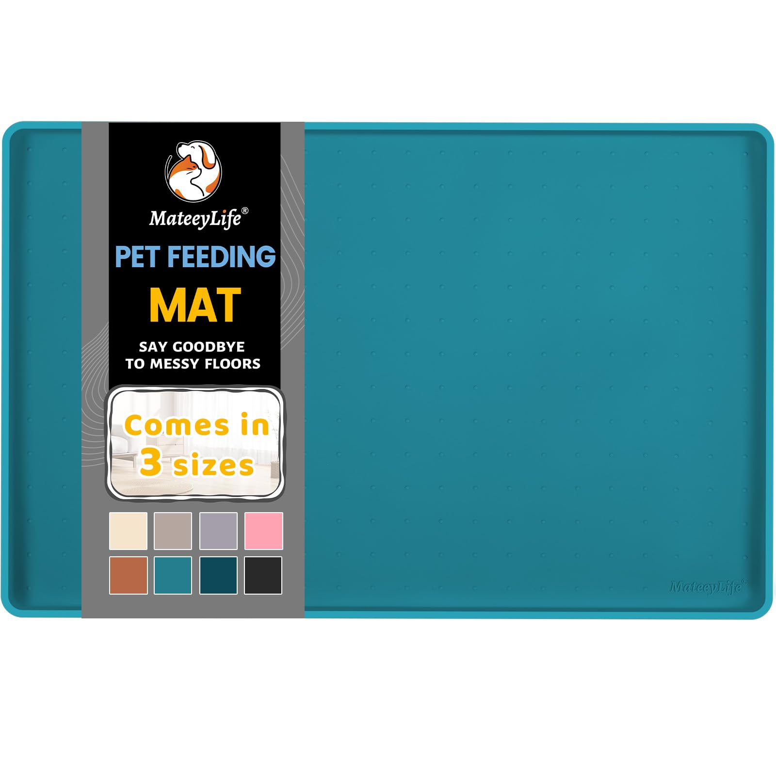 MateeyLife Silicone Cat & Dog Food Mat for Floors Waterproof, Anti-Slip Dog Bowl Mats for Food and Water, Pet Feeding Mats with Lip to Prevent Spills,