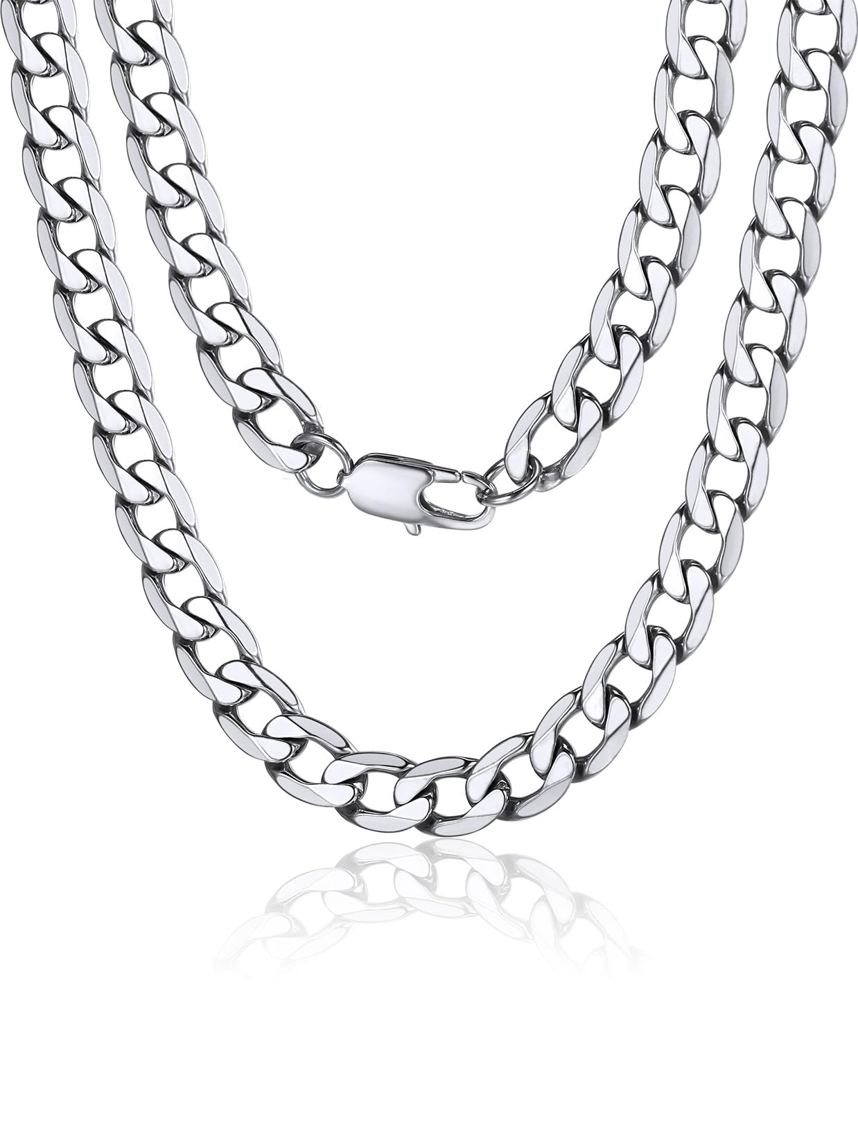 ChainsPro Cuban Chain Necklace for Men, Silver/Black/Gold Plated Stainless Steel Cuban Link Chains Mens 4/6/9/13 MM Width,14"-30" Length Hip Hop Accessories Jewelry Gifts for Father's Day Christmas