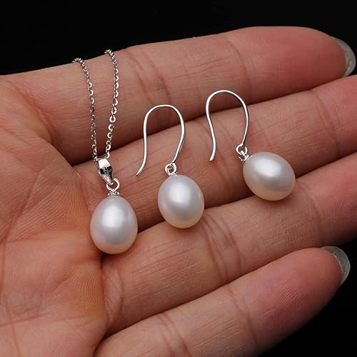 Miniatura 2 de Genuine Pearl Necklace and Earring Set for Women Sterling silver White Black Pearl Jewelry Set Mother Brides Wedding