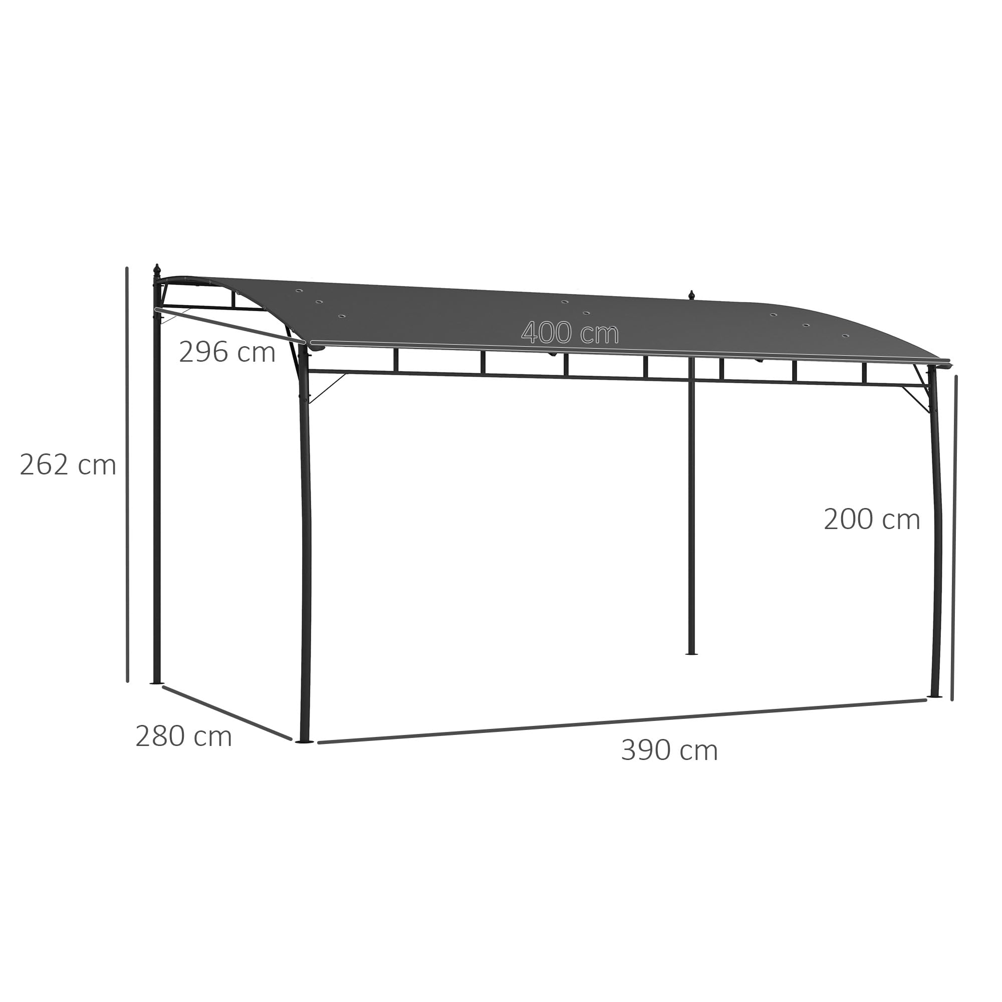 Outsunny Pergola Gazebo Metallica Tettuccio Poliestere 12 Fori Drenaggio 400x296x200/262 cm Grigio Scuro