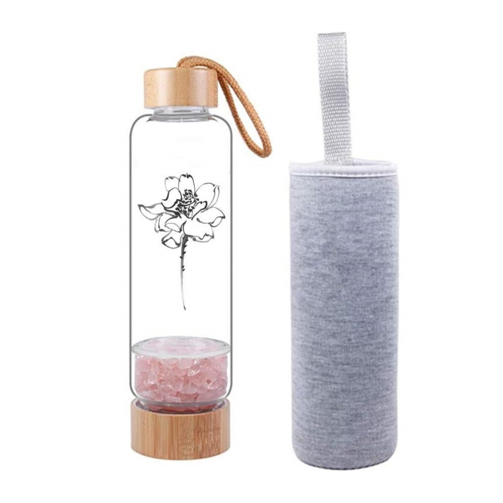 AITELEI Bamboo Wellness Crystal Elixir Infused Gem Water Bottle Natural Gemstone Crystal Quartz Gravel Gemstone Healing Glass Energy Elixir Water Bottle 400ML