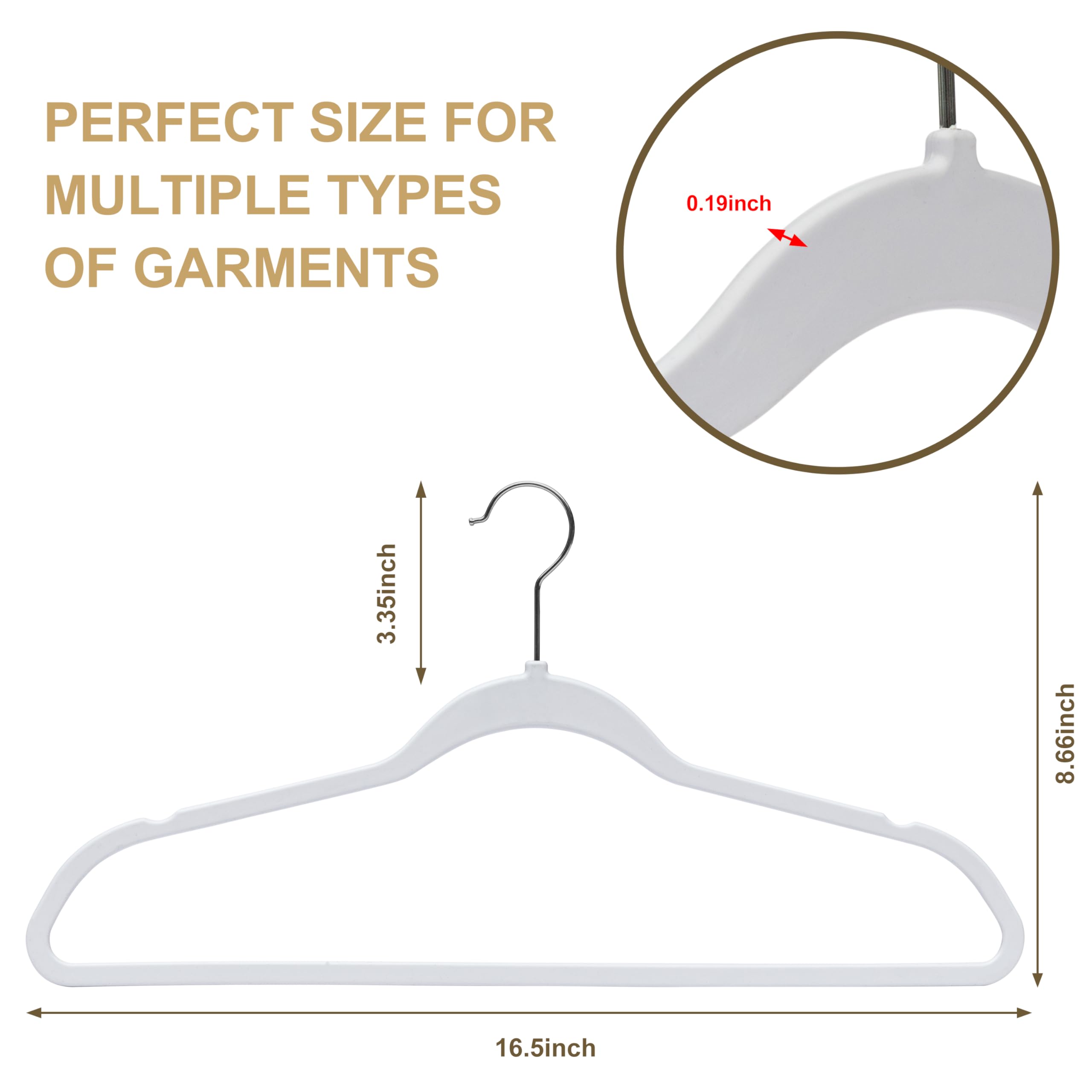 Quality Hangers Schlanke Kunststoff-Kleiderbügel für Kleidung, 41,9 cm, knittert nicht Ihre Kleidung, strapazierfähig, ohne Samt, weiß, 360° drehbar, Chrom-Haken, rutschfeste Kerben, Kleider, Mäntel,