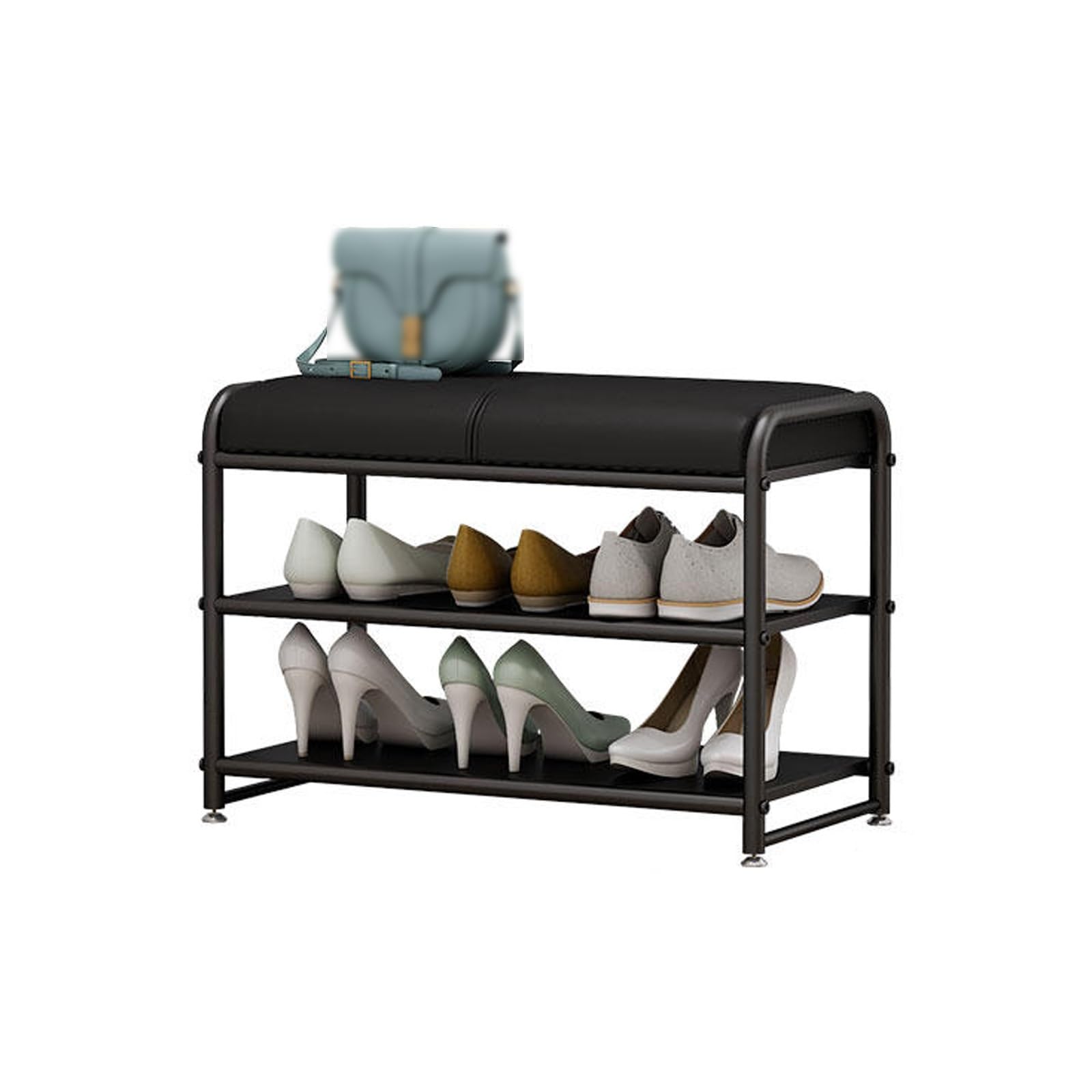 Étagère à chaussures en métal 2 niveaux banc d'entrée noir confortable 90cm