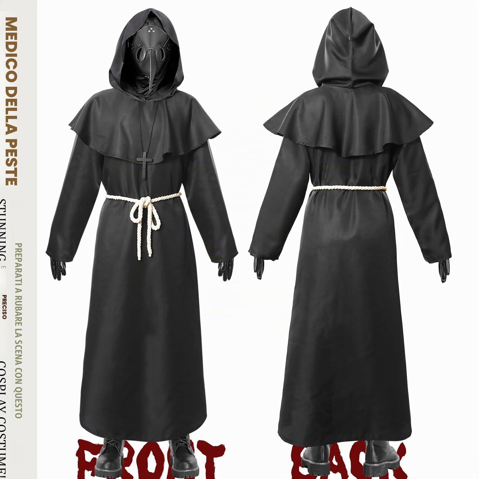 Medico della Peste Costume, Dottore Della Peste Costume Bambino Adulto Set con Mantello Maschera Cappello Accessori Plague Doctor Cosplay per Halloween Carnevale
