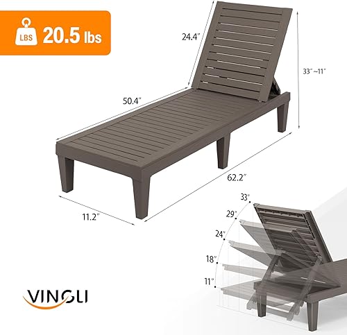 Miniatura 3 de VINGLI Juego de 2 Sillas Tumbonas para Exteriores, Sillas de Descanso Exterior Impermeables con Respaldo Ajustable de 5 Niveles, Tumbonas de Patio