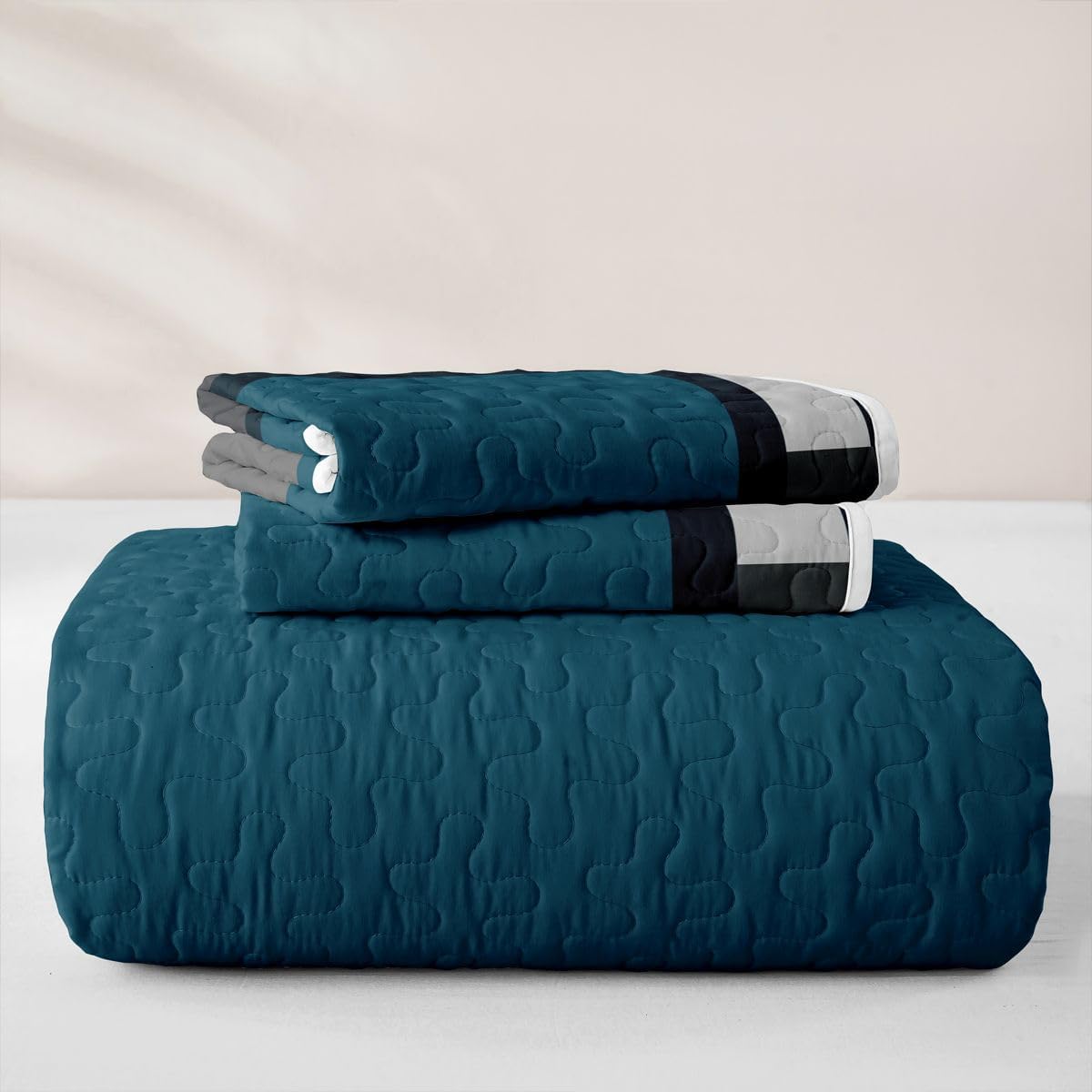 Modern Turquoise Quilt Set Full Black White Grey Geometric Quilted Bedding Patchwork Checkered Grid Bedspread Coverlet For Kids Boys Girls,Modern Abstract Quilt Comforter Lightweight Quilted Blanket