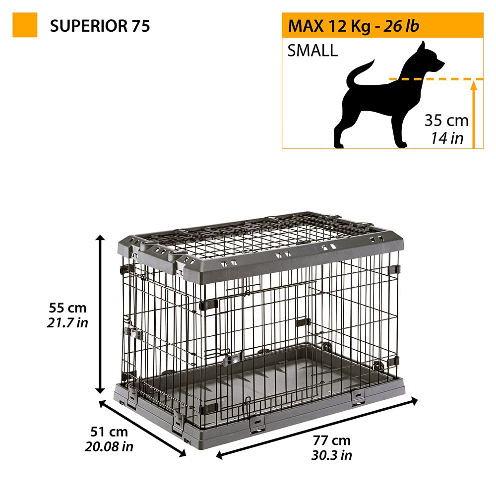 Ferplast Gabbia Cane in Metallo Gabbia Pieghevole per Cani Piccoli SUPERIOR 75 Recinto in metallo, con Separatore, Doppia serratura, 77 x 51 x h 55 cm.