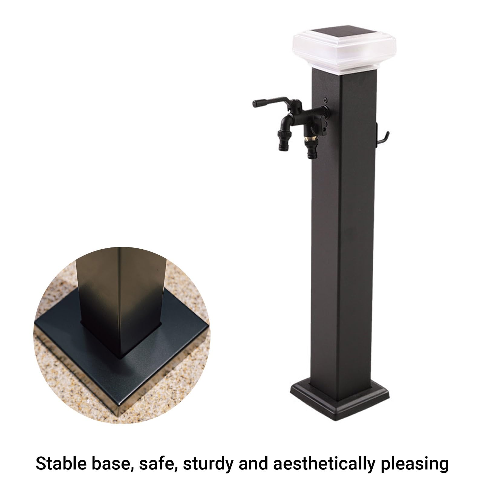 Columna de agua para exteriores, hidrante de jardín de 23.6 a 31.5 pulgadas con luz LED solar y doble boquilla, poste de agua anticongelante aislado para cuidado de césped y mascotas (blanco, 60 cm)