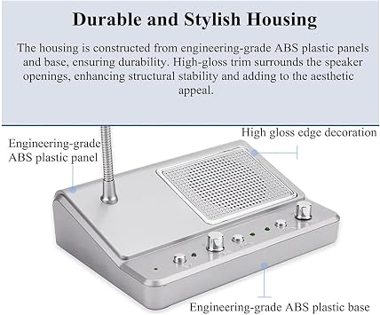 Window Intercom System, Dual Way Window Microphone Intercom Speaker, with 10W Square Extension, Independent Volume Adjustment, Suitable for Places with Anti Theft Glass