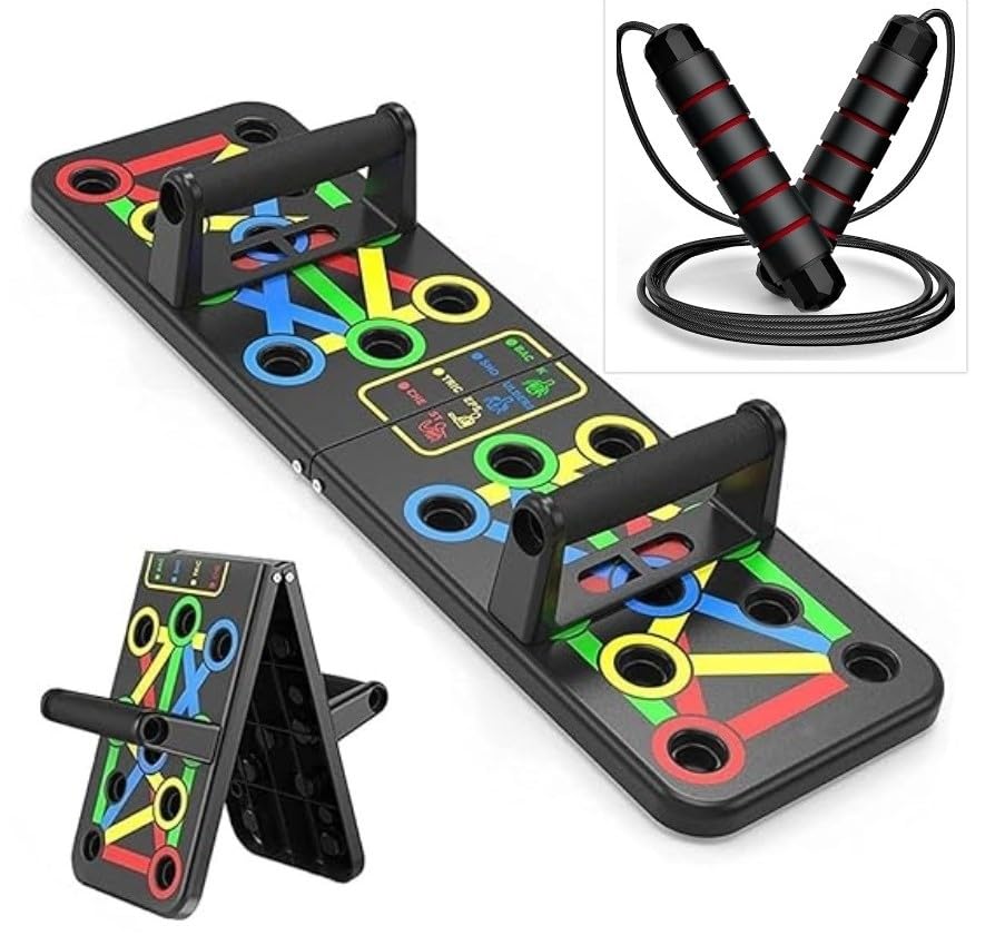 generic TWINZFIT Pushup Board, 15 in 1 Push Up Stand, Multi-Function Flex Board for Chest, Triceps, Shoulder, Back Muscles, Home Workout Gym Equipment, Multicolour and Skipping Rope Men and women and Children Exercise Rope for Exercise Workout & Weight LossTangle Free Jumping Rope for Kids Polyvinyl Chloride rope COMBO 2-picture-17