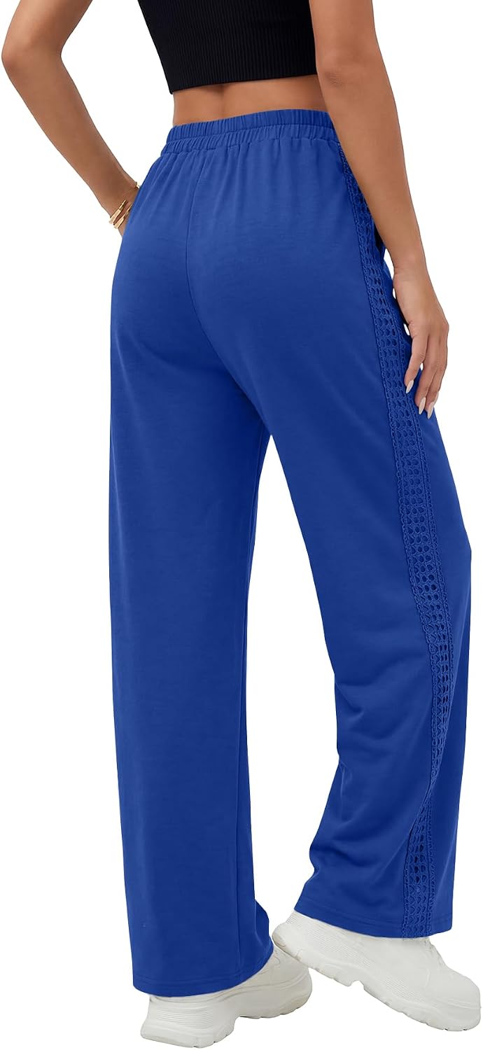 Umenlele Women's Decorative Drawstring High Waisted Wide Leg Workout Pants with Pockets