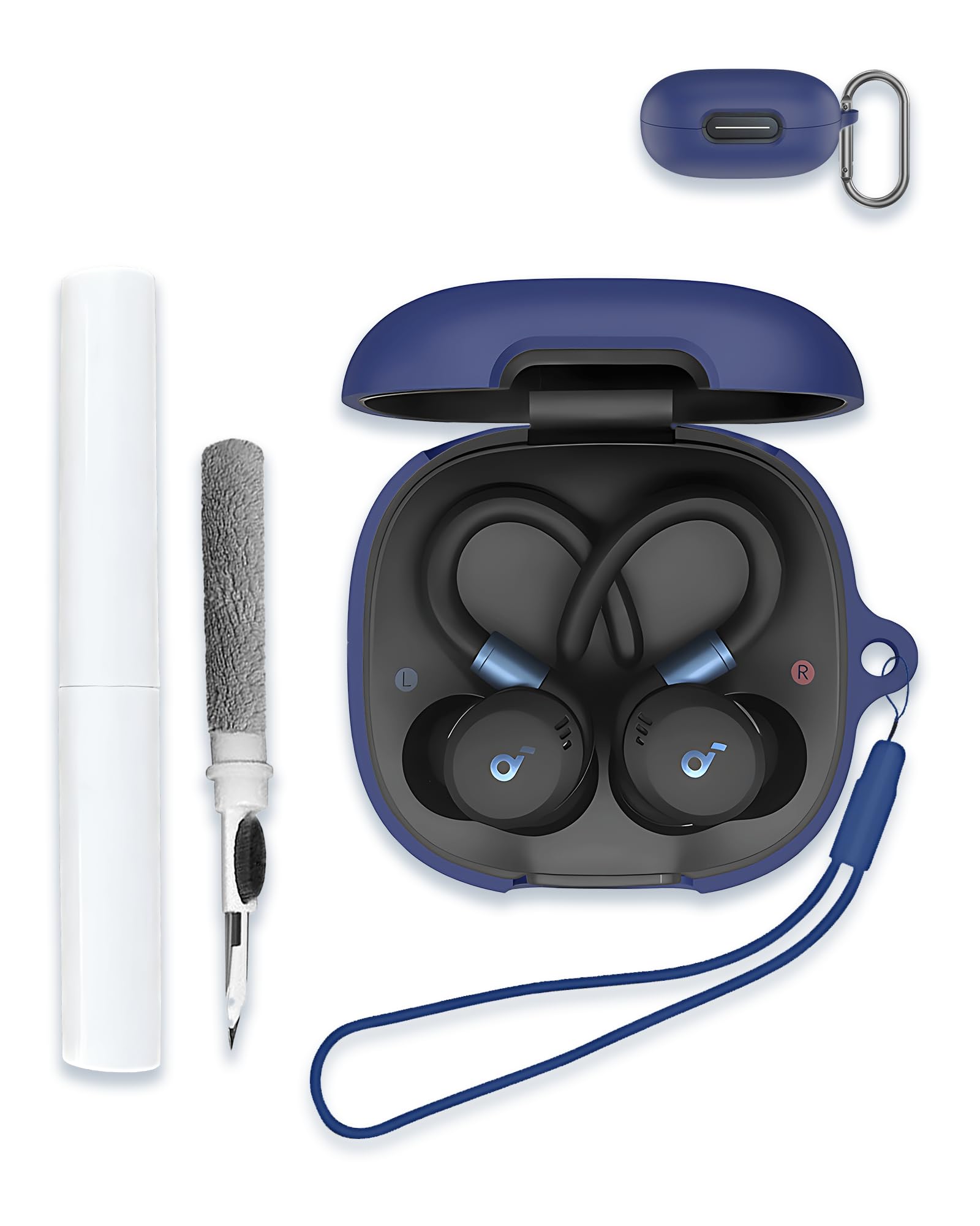 Case for Soundcore by Anker Sport X20 Earbuds, Soft Silicone Protective Portable Scratch Shock Resistant Shell with Cleaner Kit & Carabiner & Lanyard，