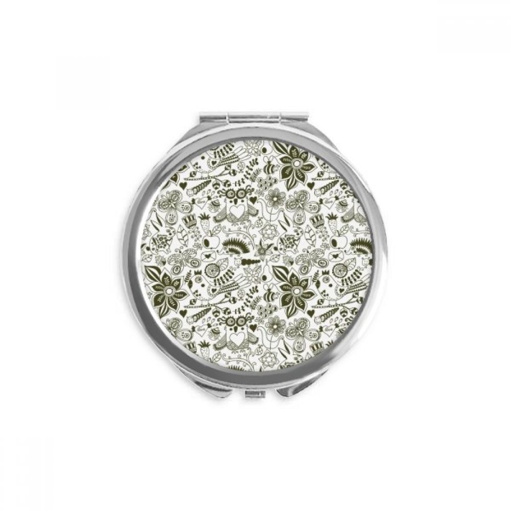 Espejo de bolsillo de maquillaje DIYthinker portátil redondo con estampado blanco y negro 5