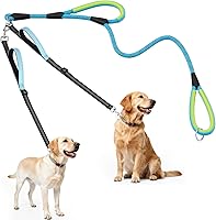 Vista 8 de Correa doble para dos perros XiaZ, sin enredos con giro de 360° y 4 mangos cómodos, correa doble para perros resistente con cuerda altamente Verde