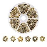 Pandahall 1Box/180pcs Tibetan Style Alloy Flower Petal Bead Caps Beads Spacers for Jewelry Makings 7~10mm in Diameter Antique Golden