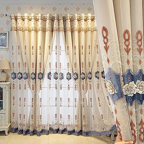 Amidoudou 1 Pair European Double Layer Curtains with Valance for ...