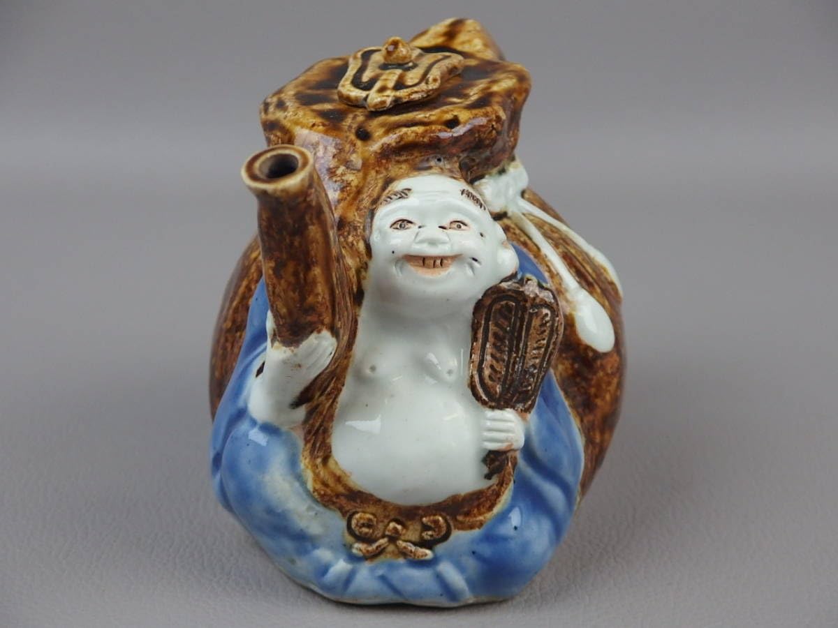 Amazon.co.jp: 骨董茶道具 古い 平戸焼 三川内焼布袋巾着水注 銚子