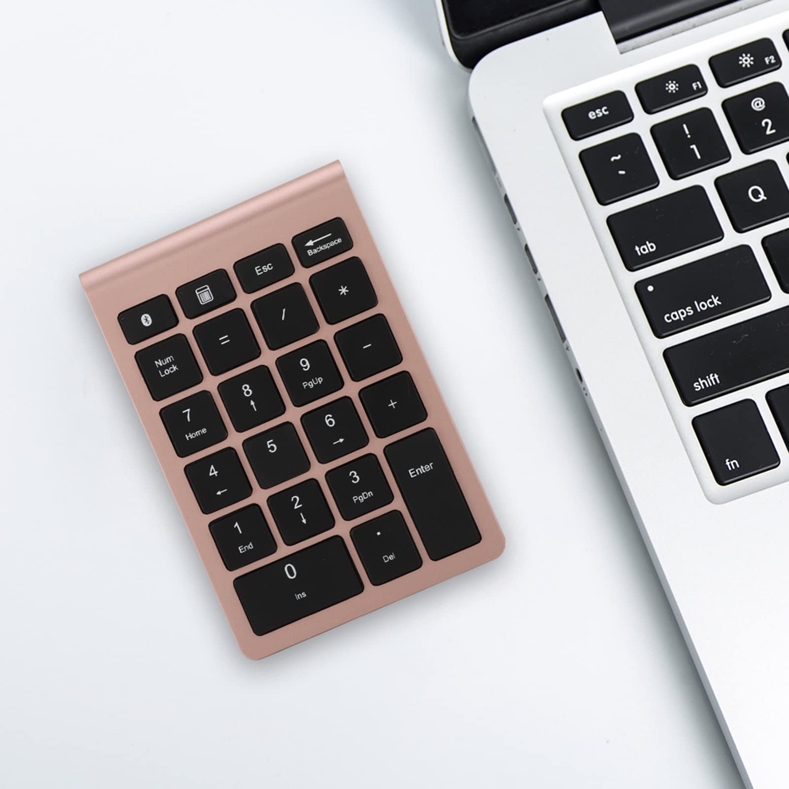 Klawiatura Numeryczna Bezprzewodowa Mini Klawiatura - Bluetooth 5.0 Ergonomiczna Klawiatura Klawiszy 22 dla Systemu Android, Windows, Mac OS - Struktura Klawiszy Nożycowych - (Różowe złoto)