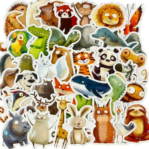 ZIENZENGYA Pegatinas de Animales Ilustración, 50 Piezas Set Impermeables, Pegatinas para Niños, Decoración para Portátil, Maleta, Pegatina Infantil para Cuadernos Bicicleta Manualidad Tarjeta