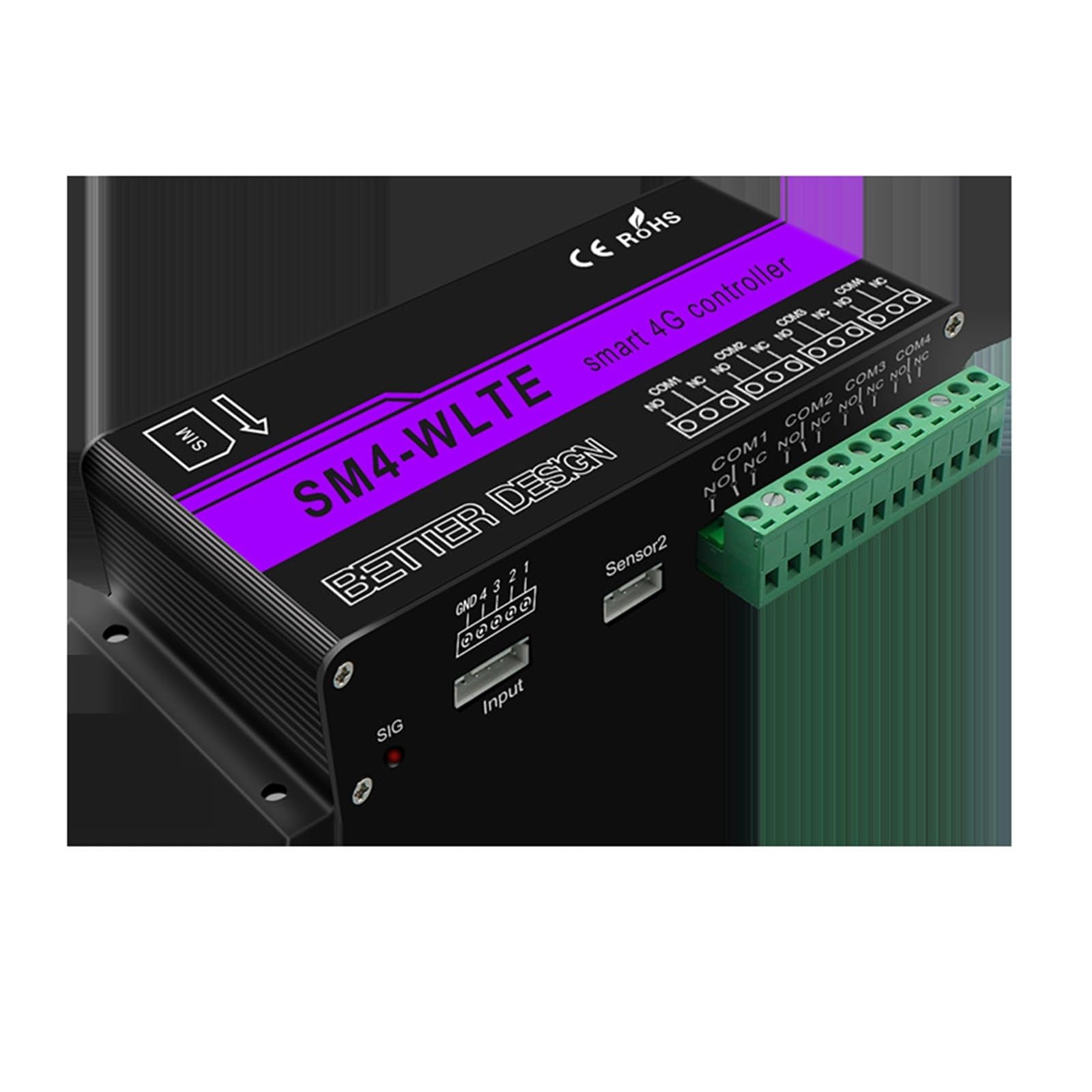 Controlador de aplicación remota SMS GSM 4G LTE, interruptor de encendido/apagado de relé de 4 canales for Control de Motor de abridor de puerta(Kit3)