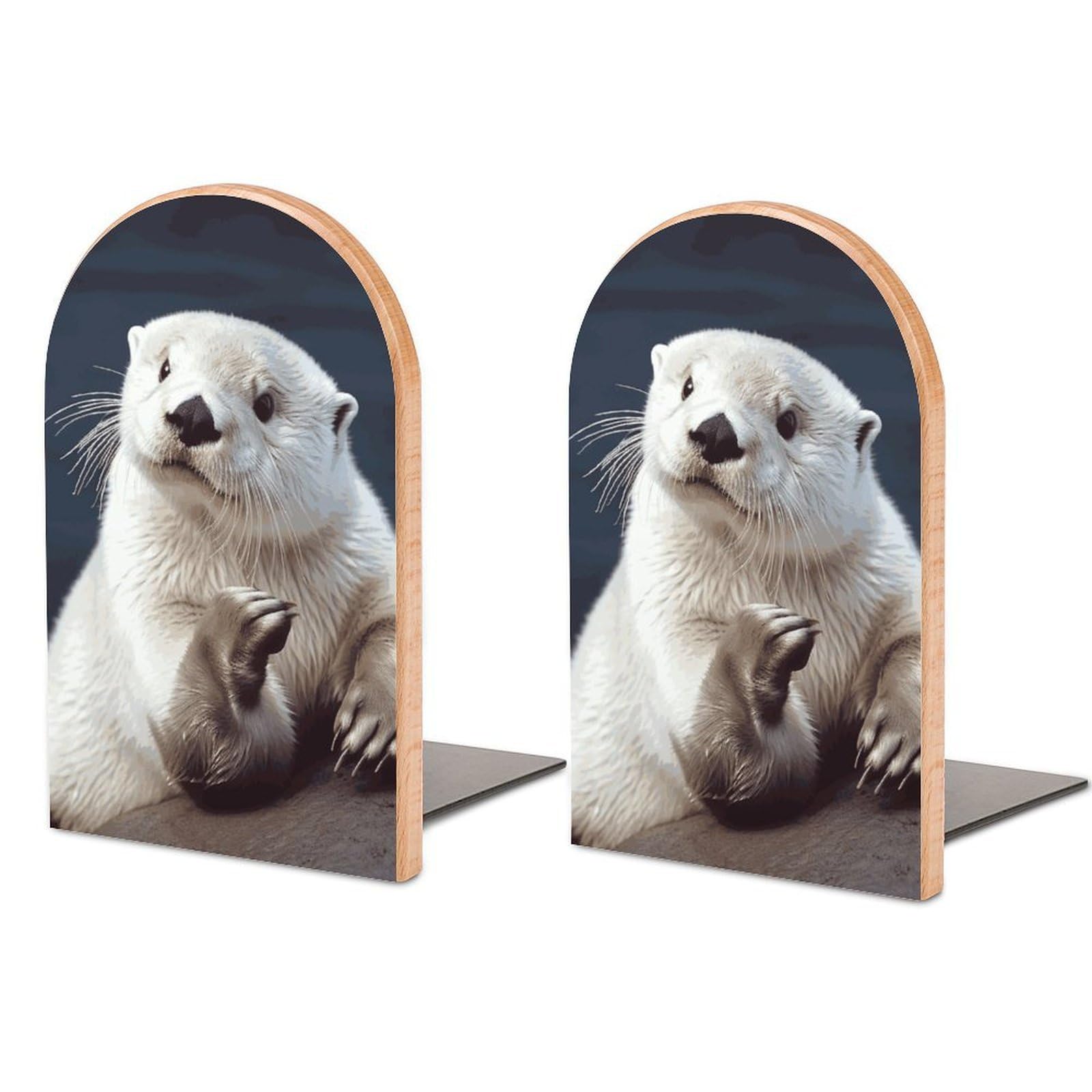 White Otter Bookend Modern Bookends for Shelves Non-Skid Book Holder Heavy Duty Metal Book Storage for Books CDs Decorative Book Stopper for Home