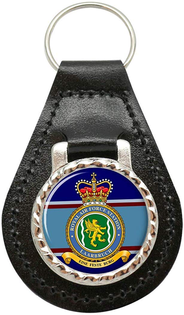 Giftshop Uk Unisex Black Leather And Silver Metal Raf Station Laarbruch Leather Key Fob
