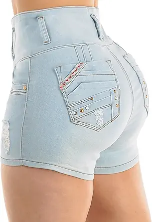 Moda Xpress Butt Lifting Denim Shorts for Women - Mid - High Waisted Shorts - Levanta Cola