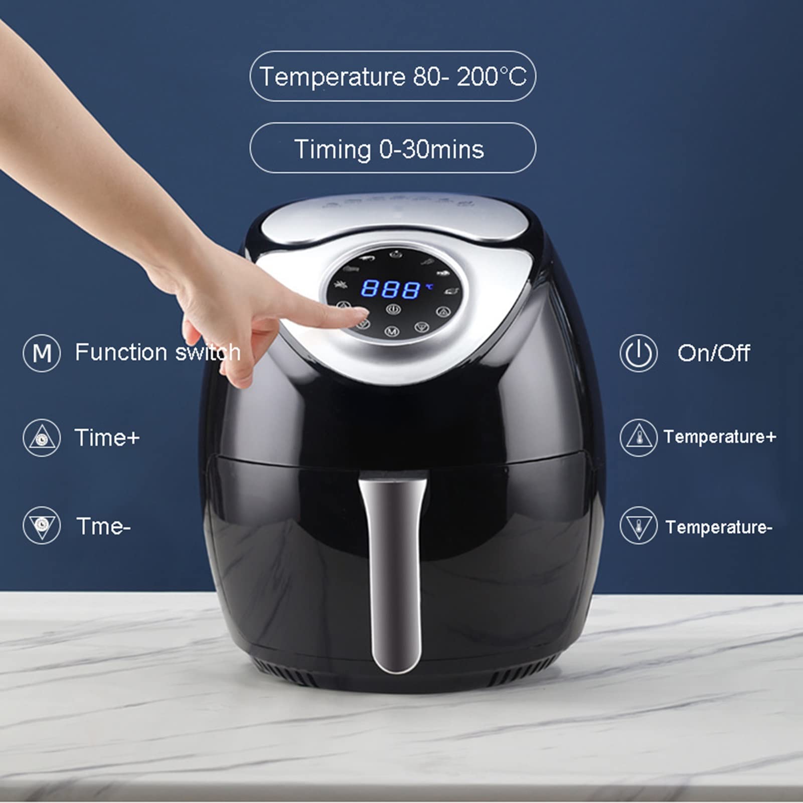 Forno digitale con friggitrice ad aria, con 7 ricette preimpostate, cottura a basso contenuto di grassi, touch screen, facile da pulire, 8 litri, Nero bisogno di speranza charitable