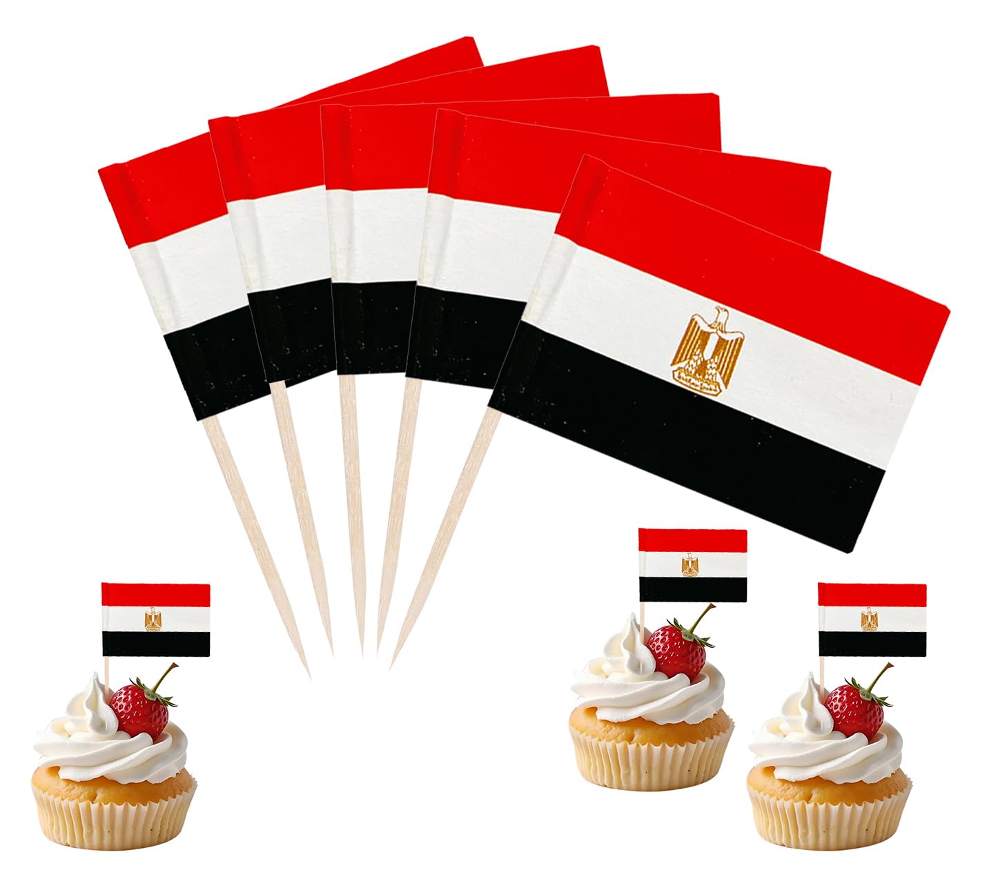 JBSJBS Egypt Flag Egypt Cupcake Topper Flags Banner Mini Small Egyptians Toothpick Stick Flags Cake Party Festival Theme Decorations(100Pcs) — image 1