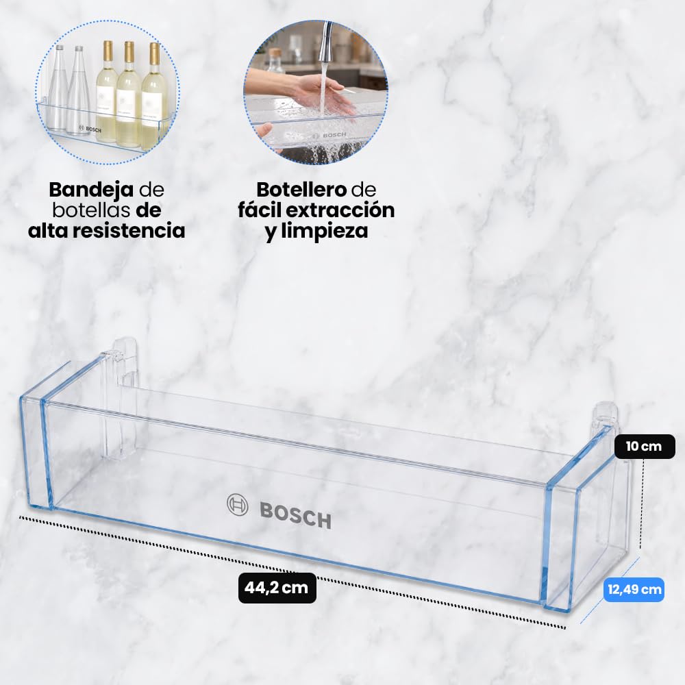 Anakel Home Recambio Estante Botellero 00709646 Compatible con Frigoríficos Bosch, Repuesto Original de Fácil Instalación | 44,2 x 12,49 x 10 cm (Sustituye a 11023872, 00746691, 00744473, 00740219)