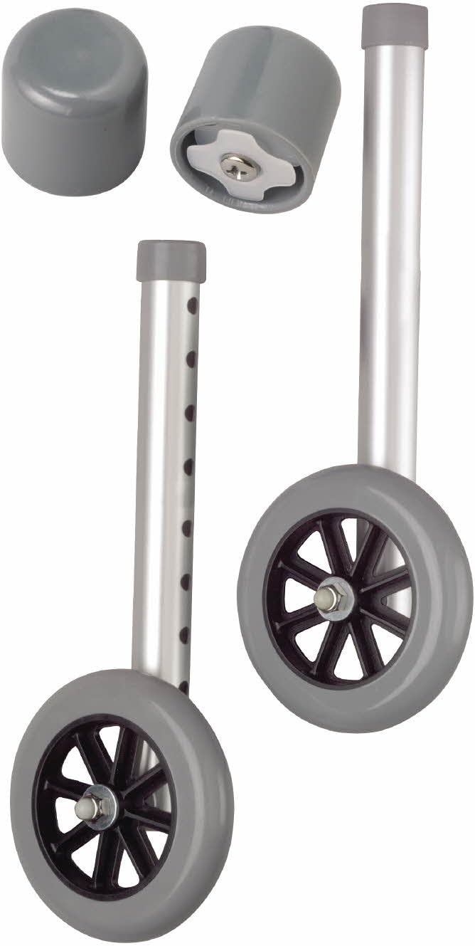 Medline Premium Walker Wheel Caster Kit, 5 Inch Wheels- Pack of 6 - High-Quality, Durable & Smooth Rolling Replacement Wheels for Walkers and Rollators
