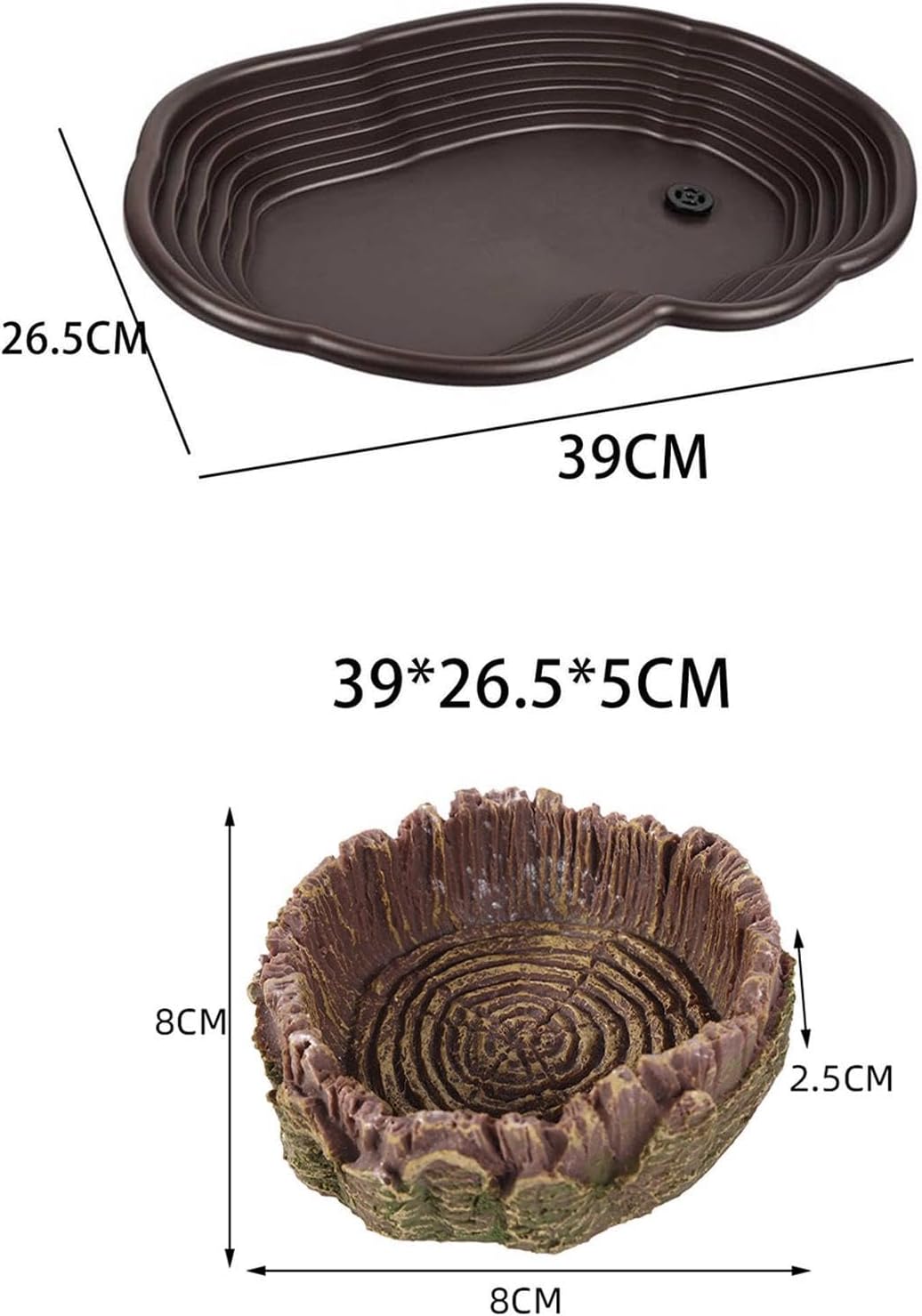 Reptile Water Dish with Ramp Large Bathing Pool for Turtles Bearded Dragons Snake Rest Bath with Drainage 39x26.5x5cm